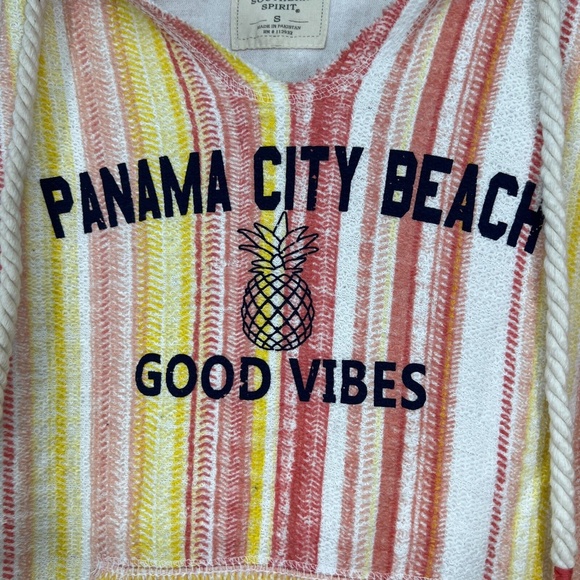 Southern Spirit Hoodie Small Poncho Sweater Yellow Stripe Panama City Beach - Picture 2 of 10